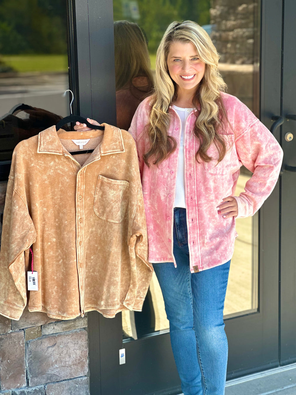 Simply Southern Acid Wash Shacket Pink
