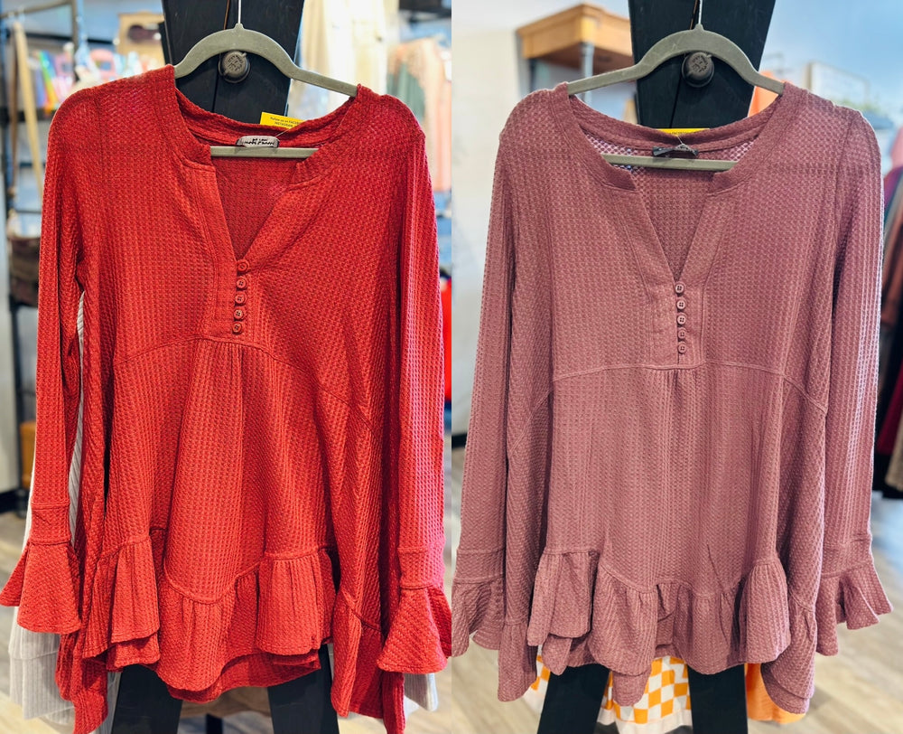 Waffle Knit Flare Top