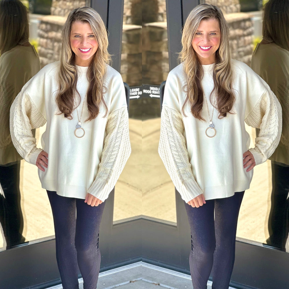 Cream Knitted Sleeve Sweater