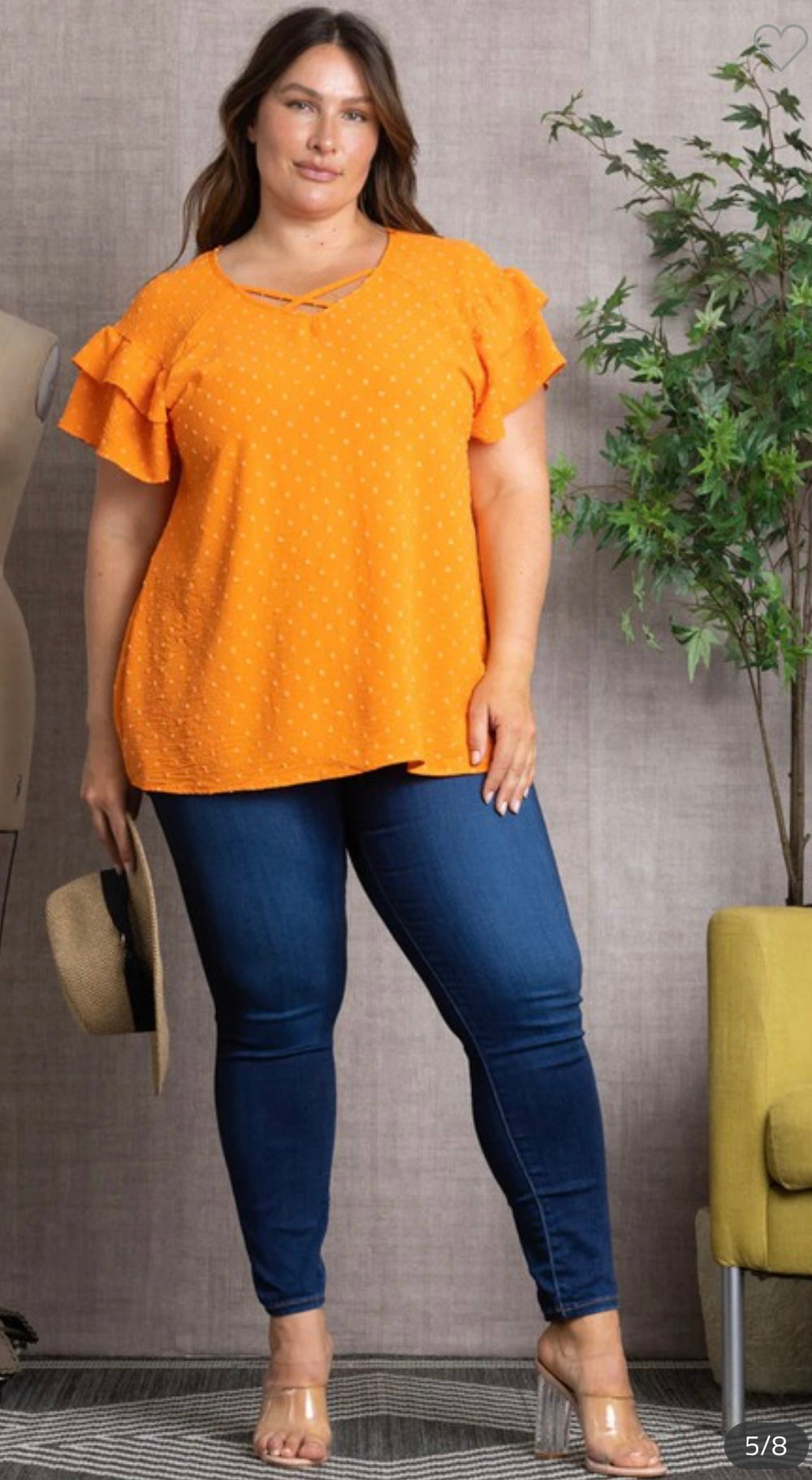 Curvy ~ Orange Swiss Dot Top