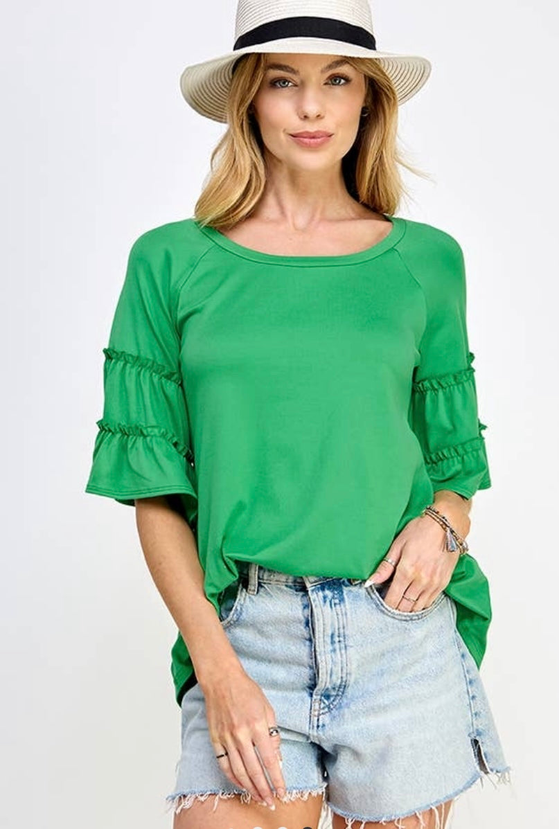 Kelly Green Ruffle Sleeve Top
