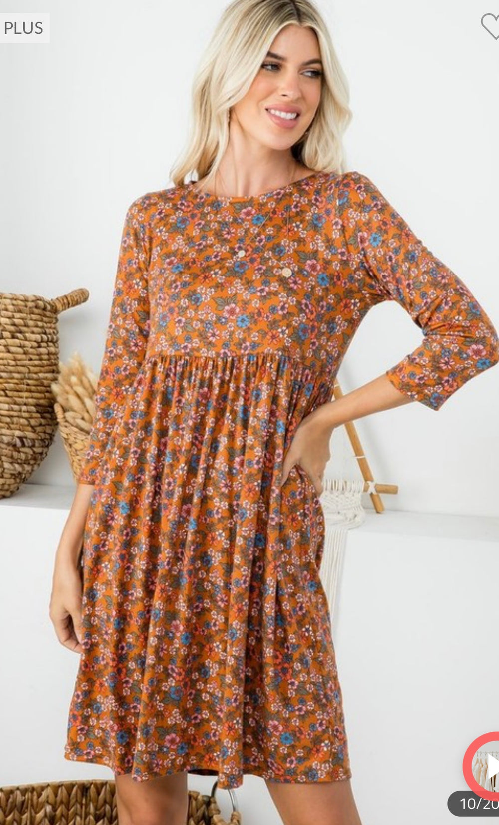 Curvy ~ Rust Floral Print Dress