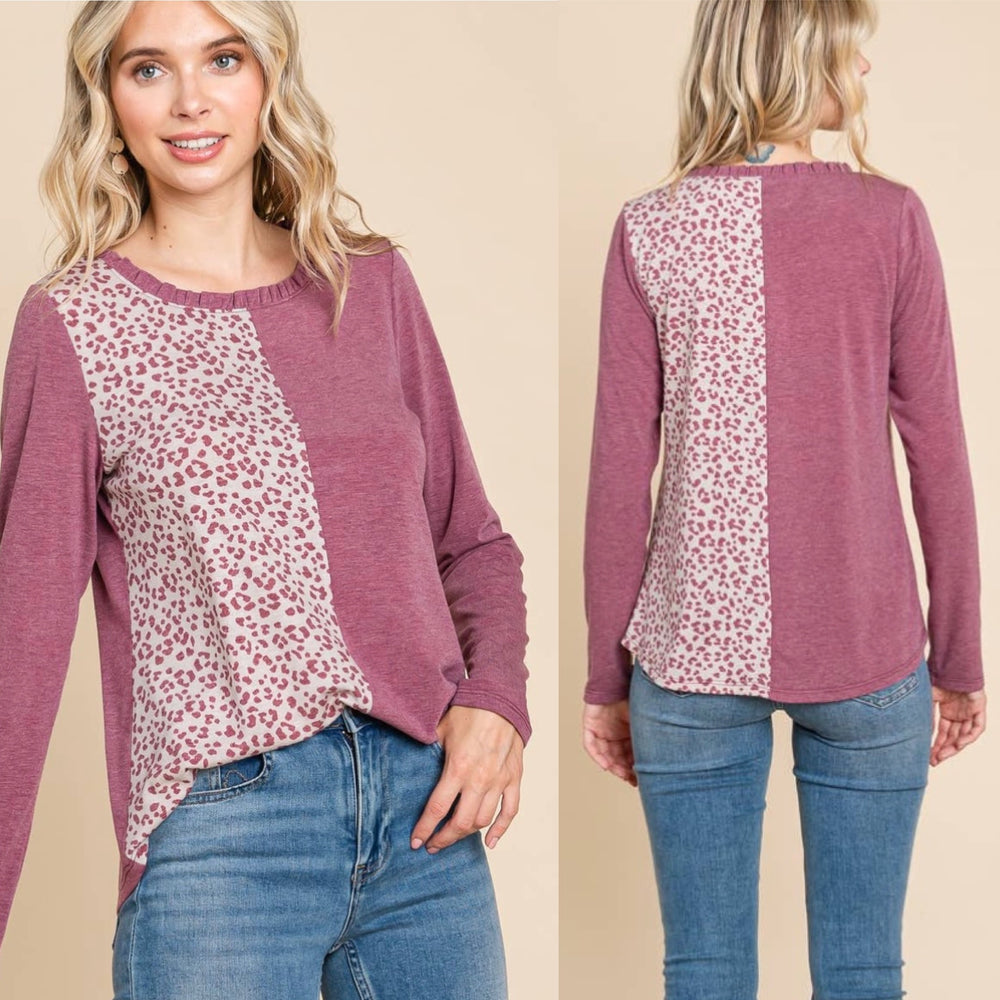 Curvy ~ Animal Print Contrast Top