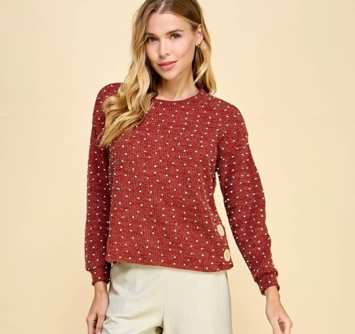 Swiss Dot Sweater with Button Details