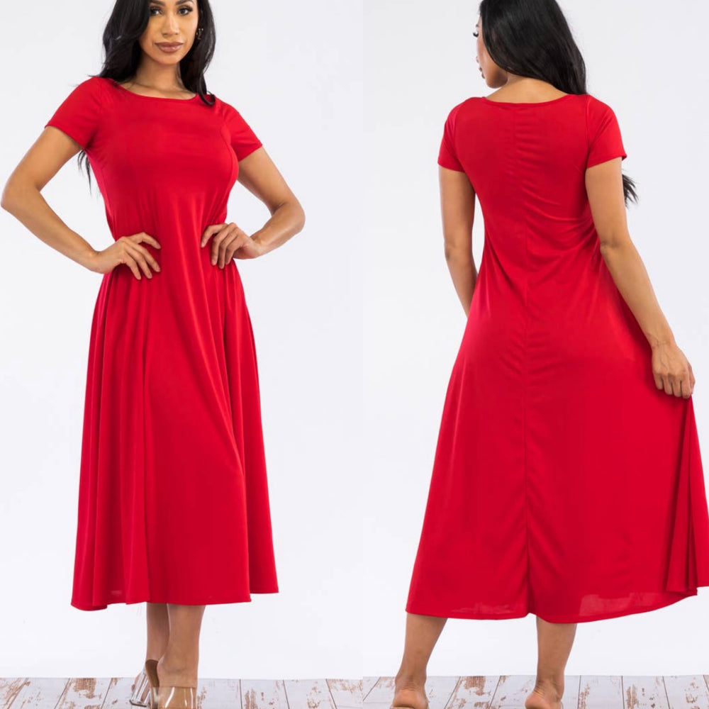 Red Solid Maxi Dress