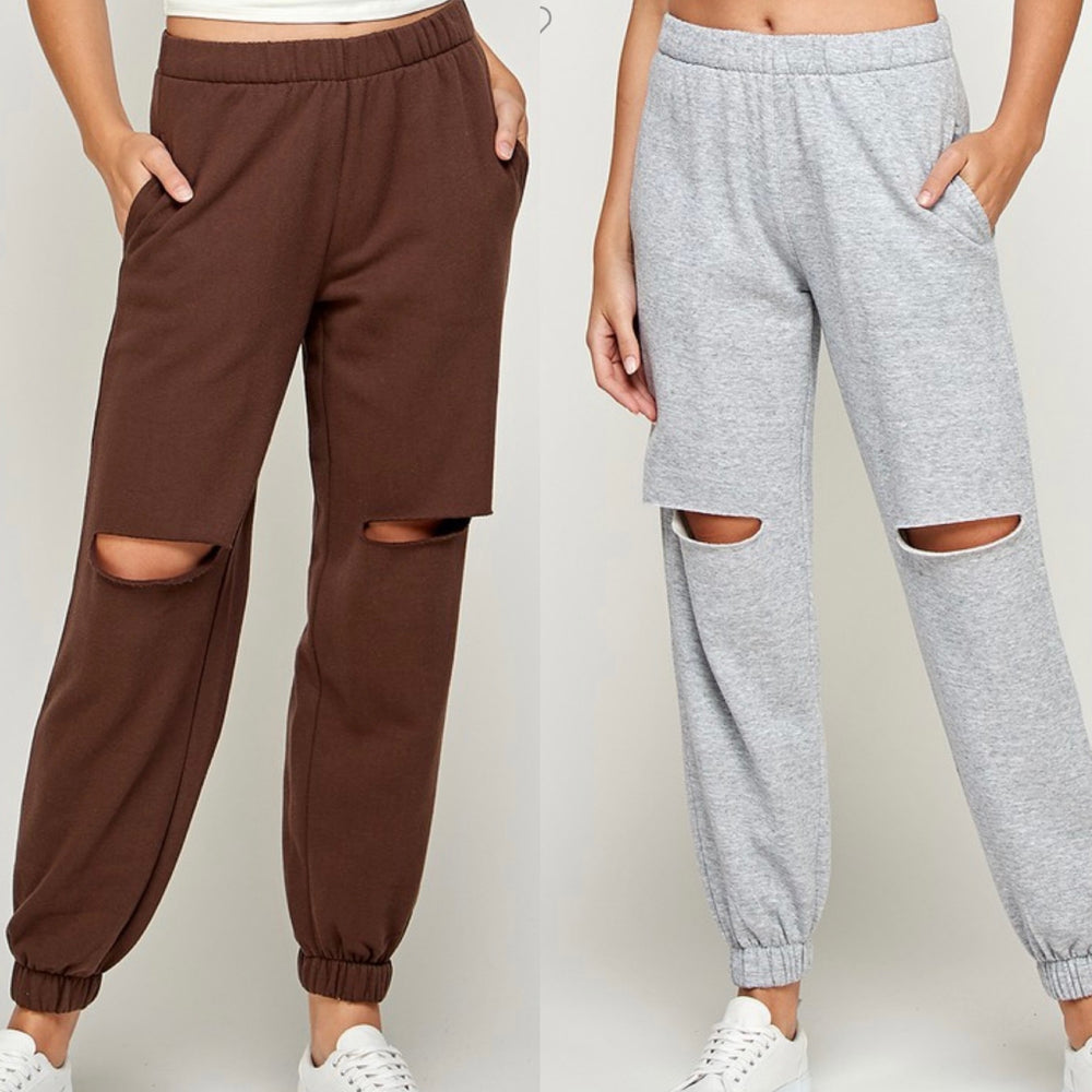 Fleece Lined Knee Slit Joggers