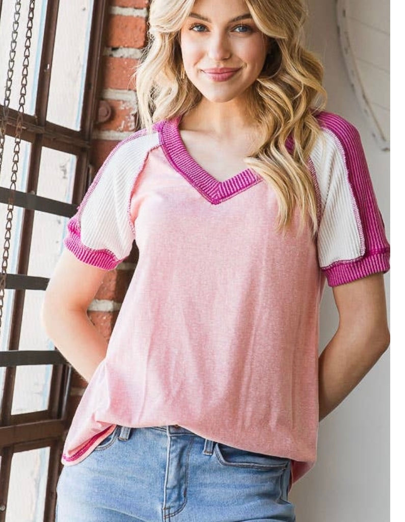 Curvy ~ Vintage Blush Raglan Top