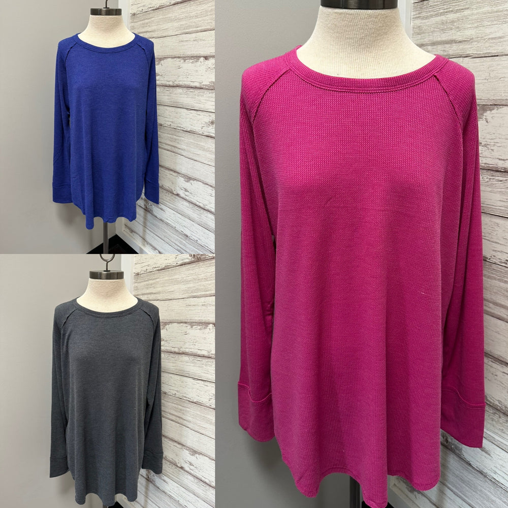 Curvy ~ Raglan Waffle Side Slit Top