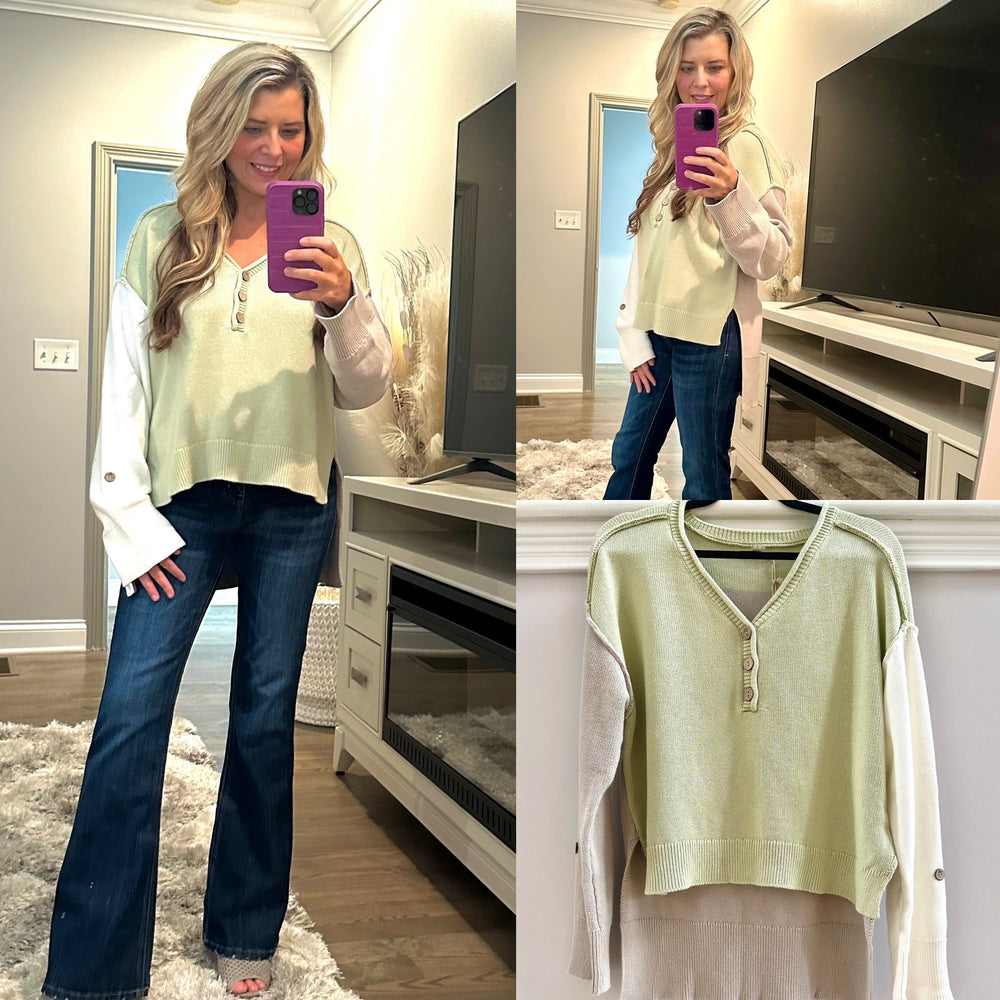 Color Block High Low Sweater