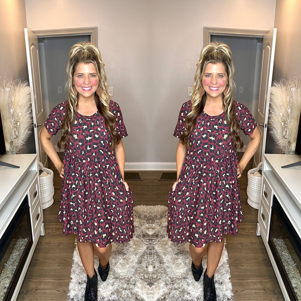 Burgundy Leopard Dress