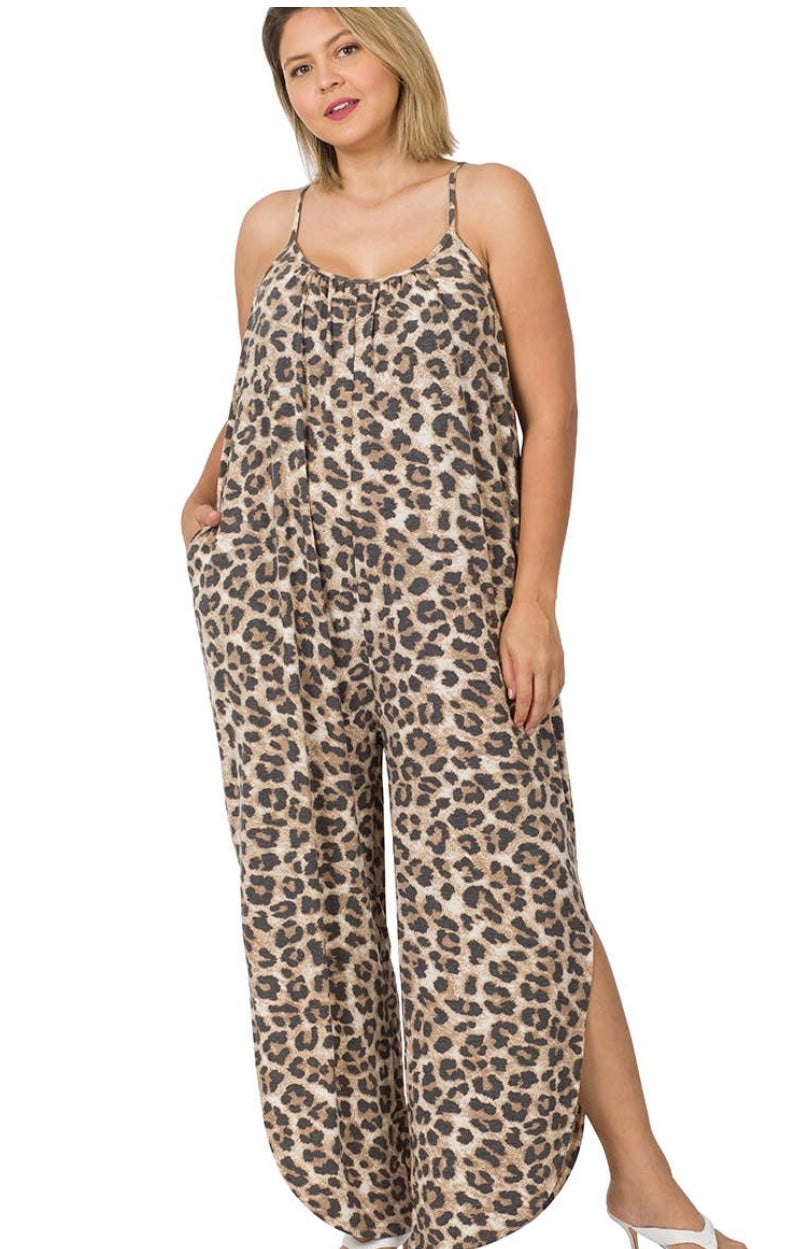Curvy ~ Leopard Jumpsuit with Side Slits