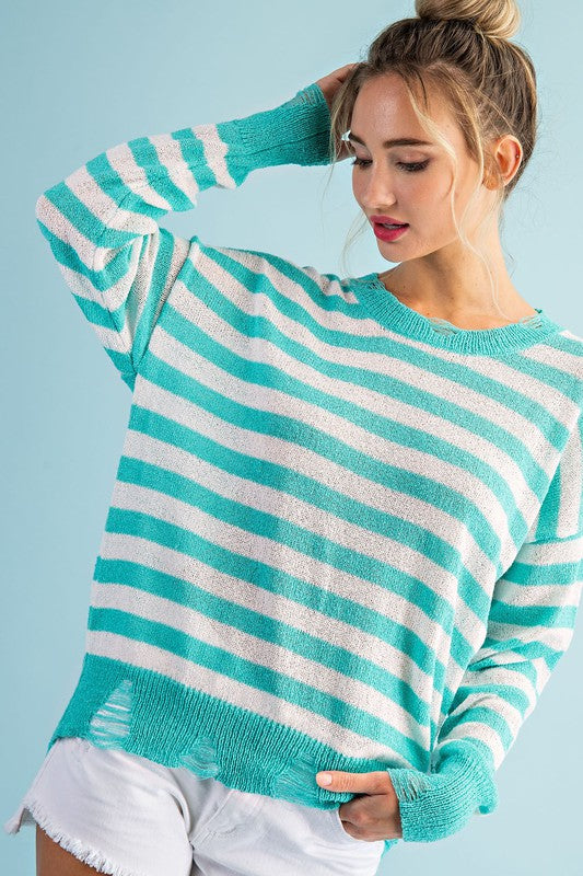 Striped Distressed Sweater