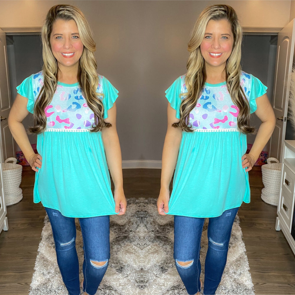 Mint Animal Print Top