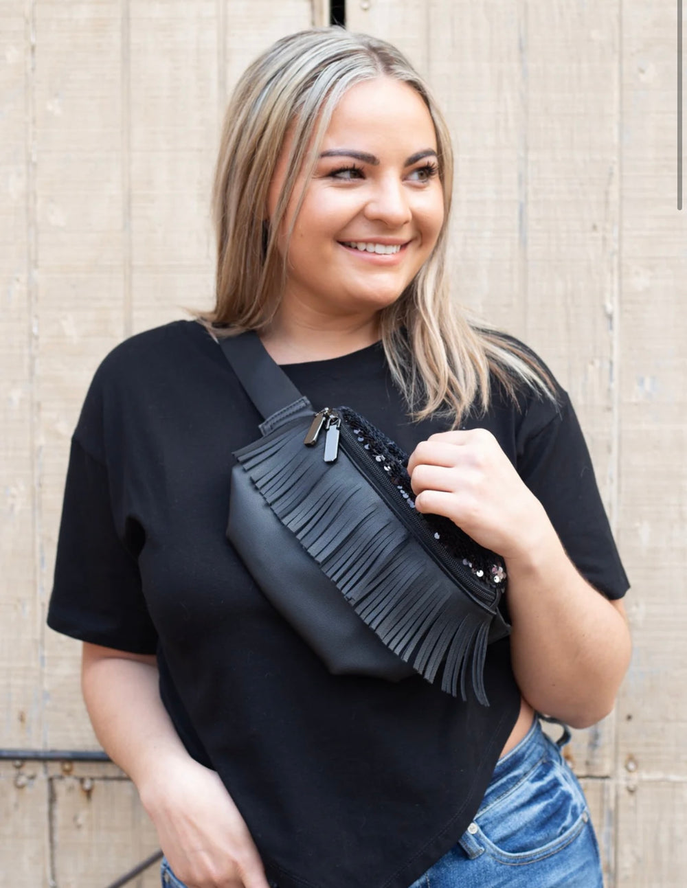 Black Fringe Belt Bag