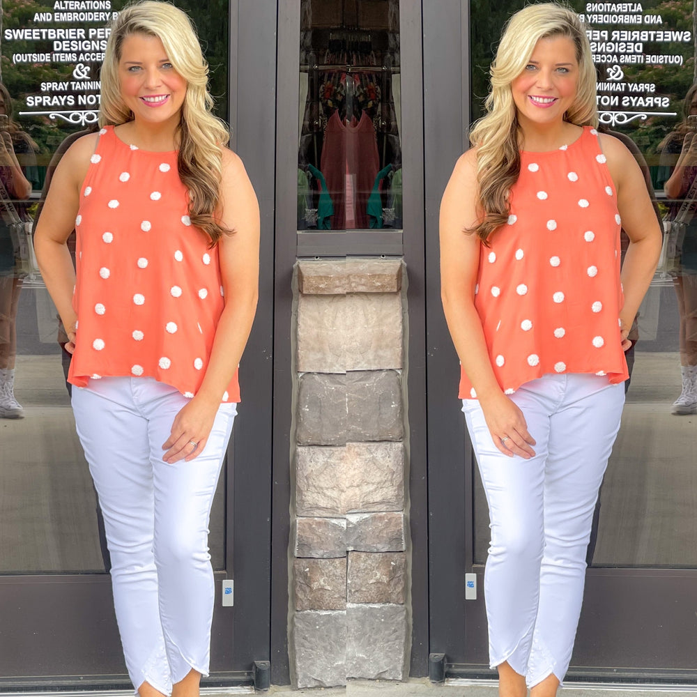 Orange Pom Pom Halter Top