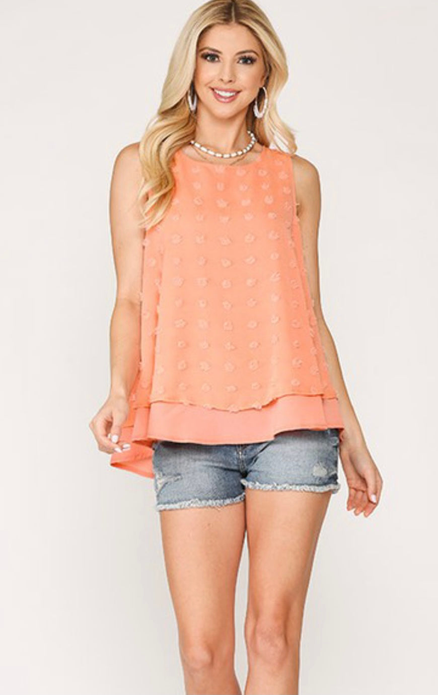 Woven Dot Sleeveless Blouse Top