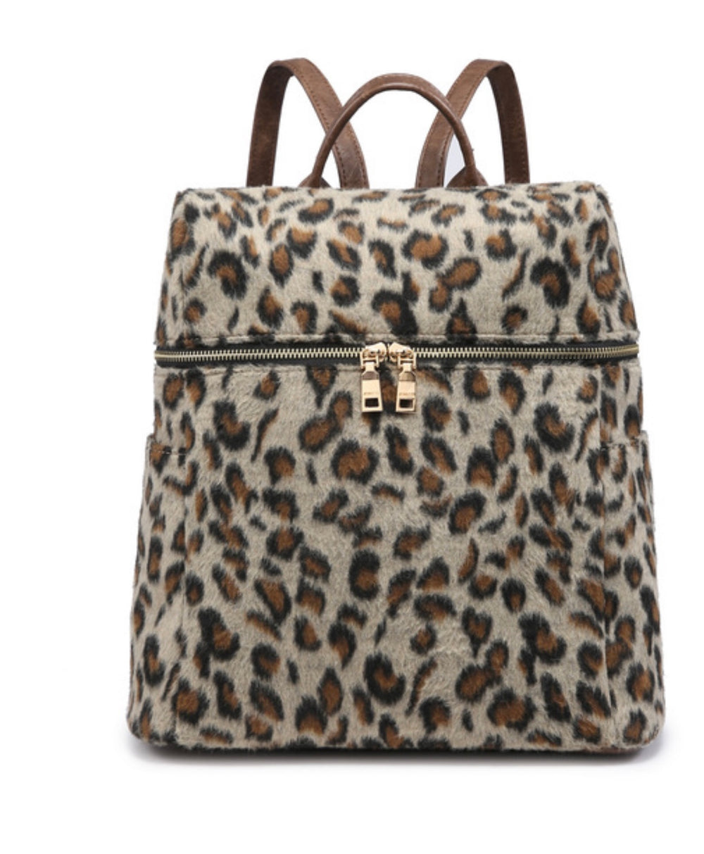 Cheetah Backpack with Two Zipper Pockets