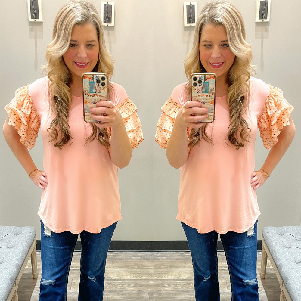 Peach Floral Layered Sleeve Top