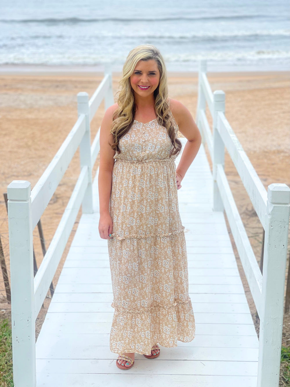 Beige Floral Maxi Dress
