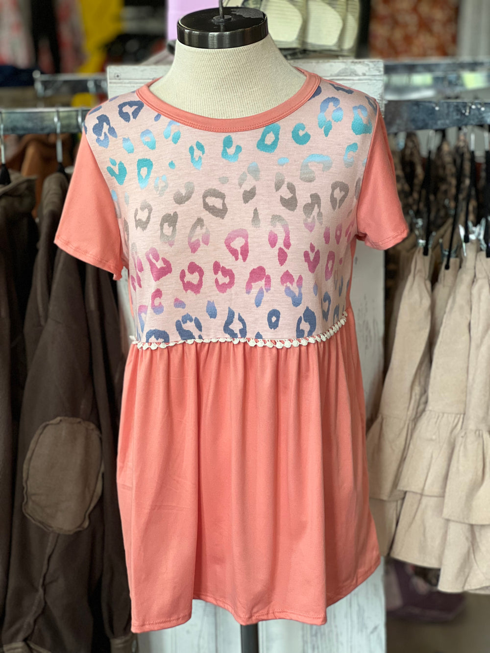 Mommy and Me Coral Peach Printed Top