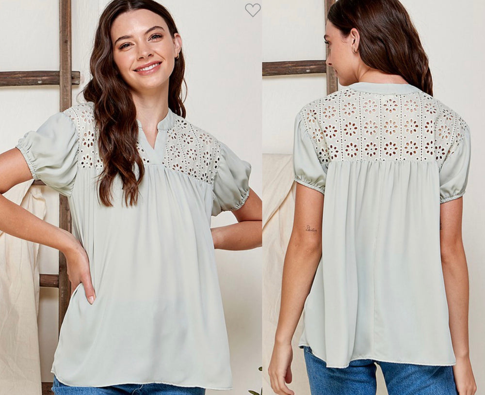 Embroidered Balloon Sleeve Blouse