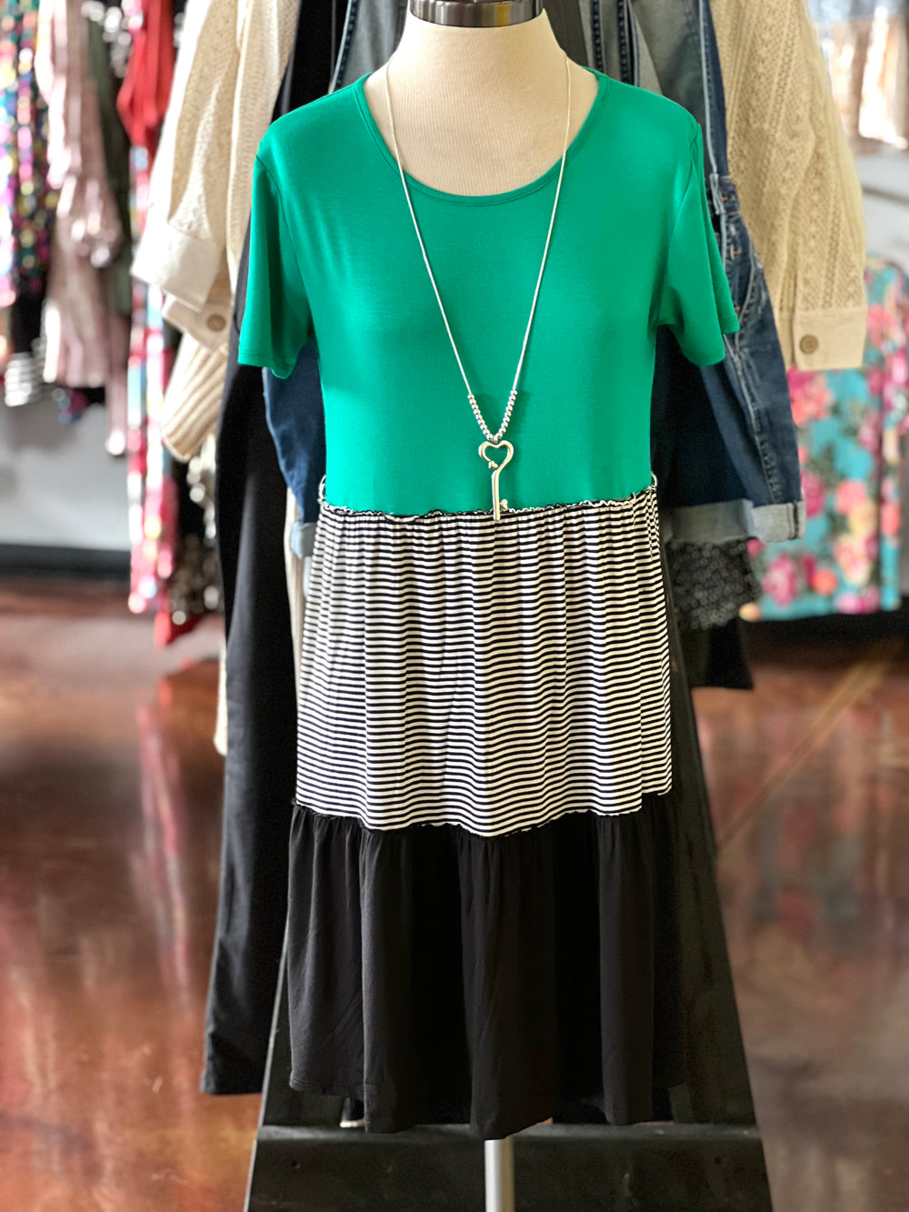 Green Colored Block Dress