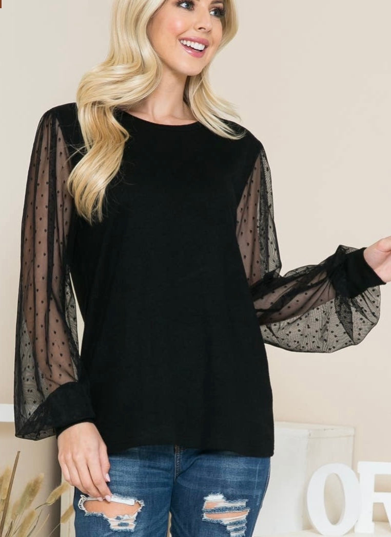 Mesh Dot Sleeve Top