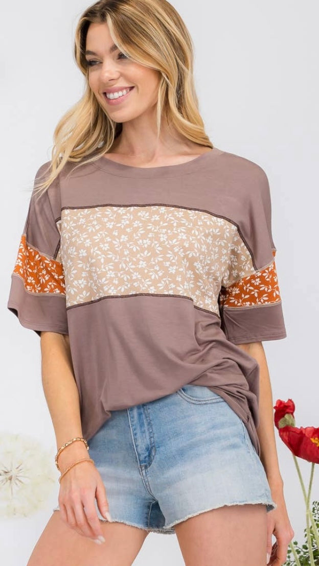 Curvy ~ Mocha Floral Top