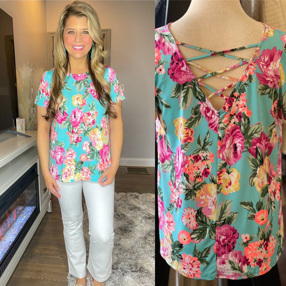 Floral Top with Criss Cross Back