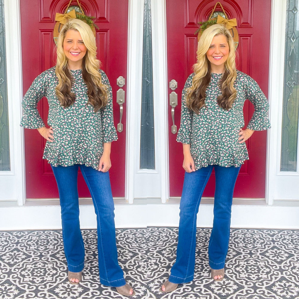 Bell Sleeve Floral Print Top