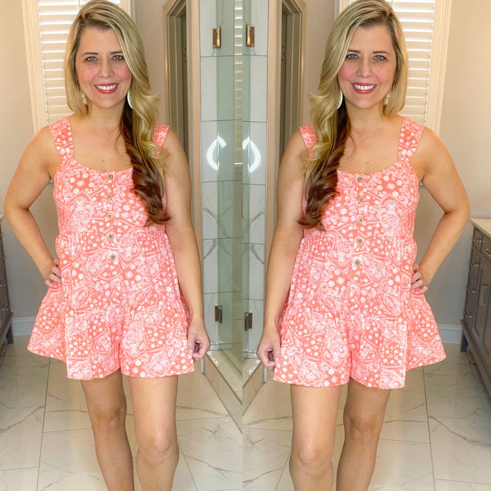 Coral Printed Shorts Romper