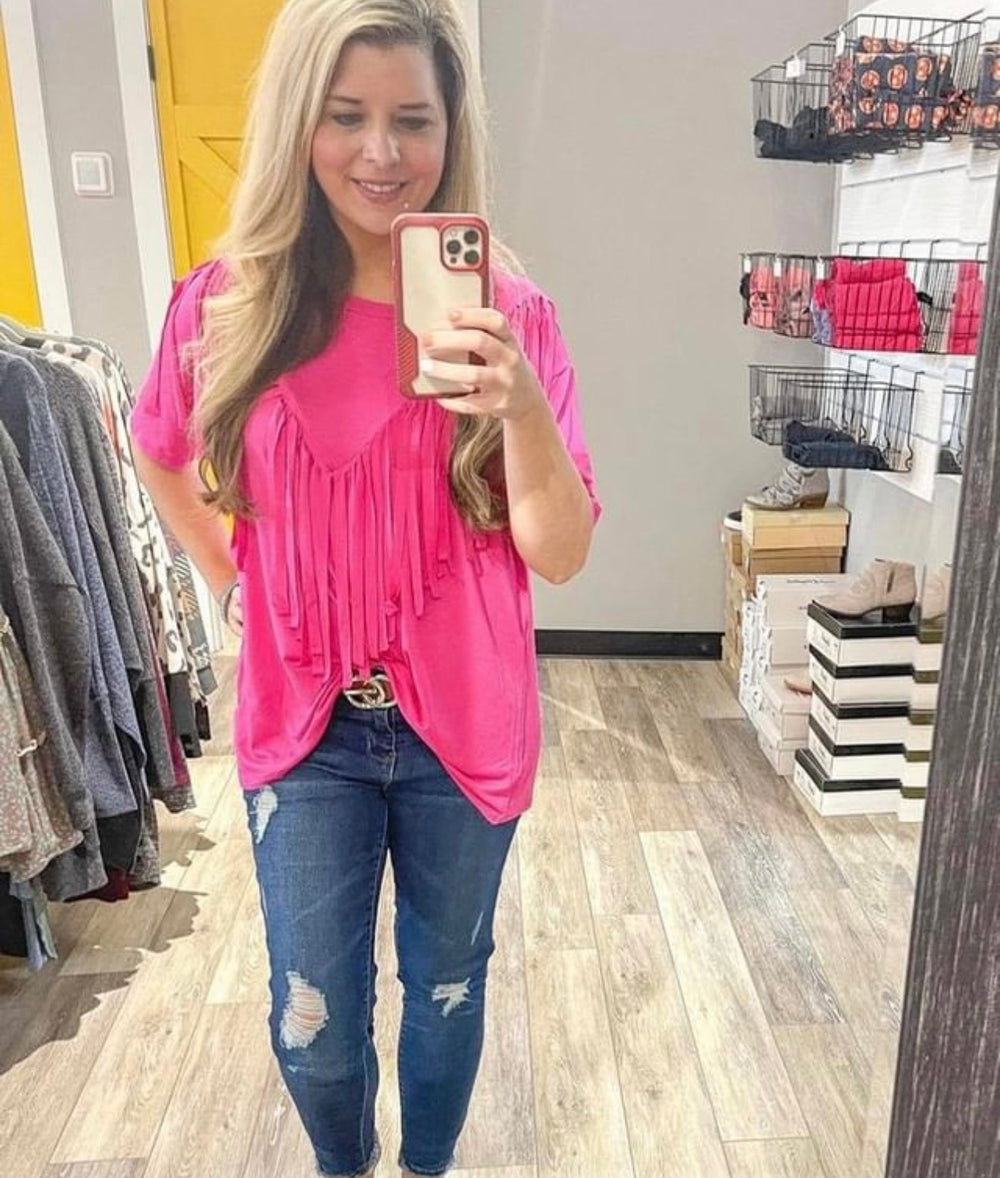 Fuchsia Fringe Top