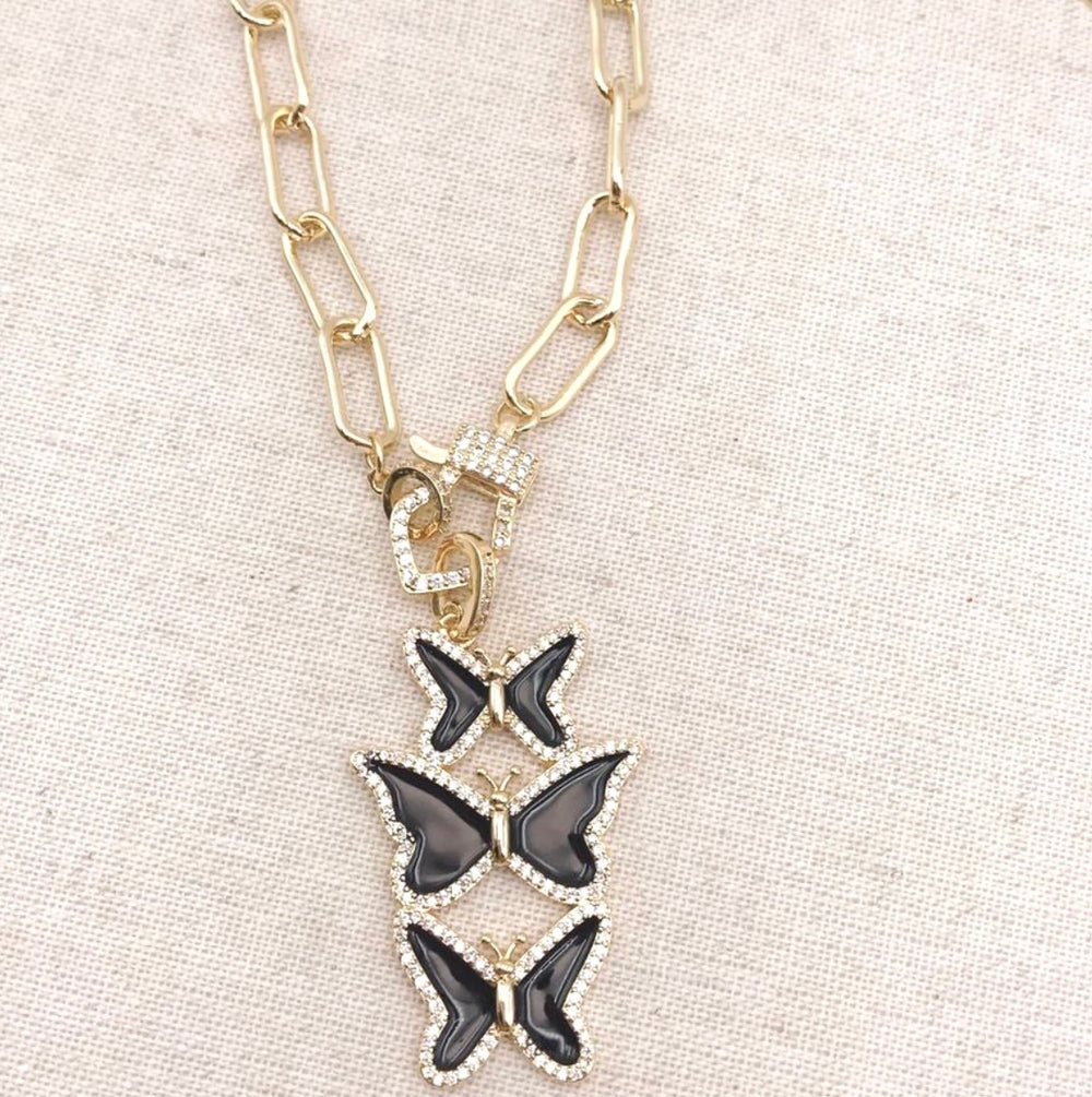 High Quality Black Triple Butterfly Necklace