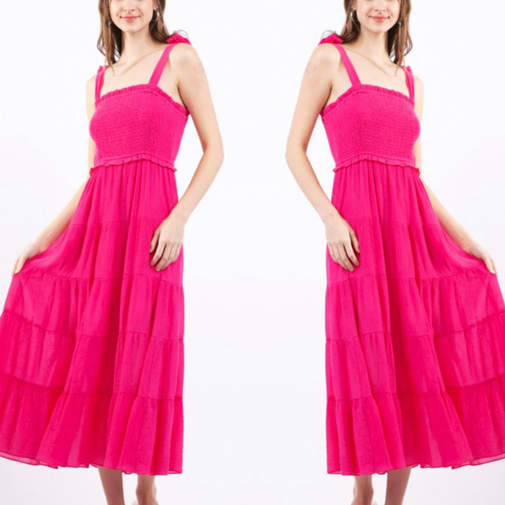 Fuchsia Tie Sleeve Midi Dress