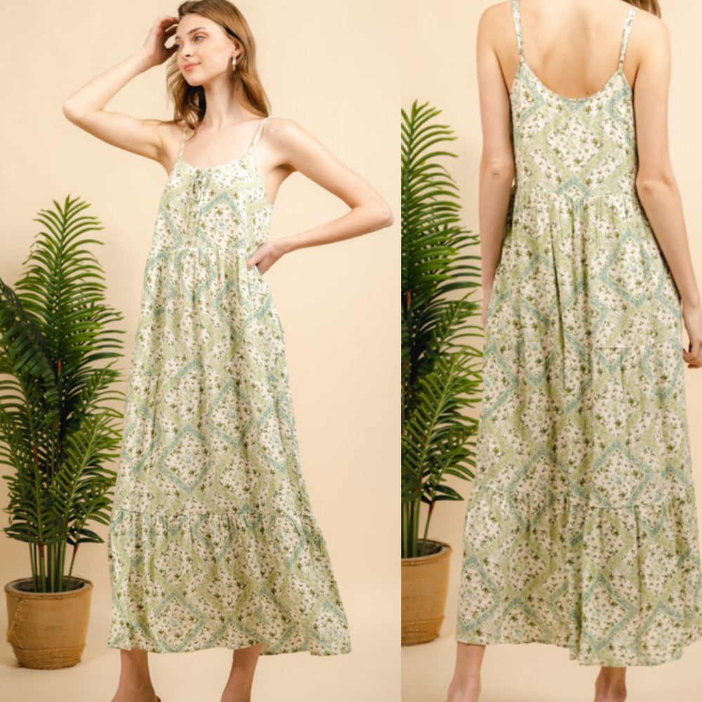 Sage Floral Printed Midi-Dress