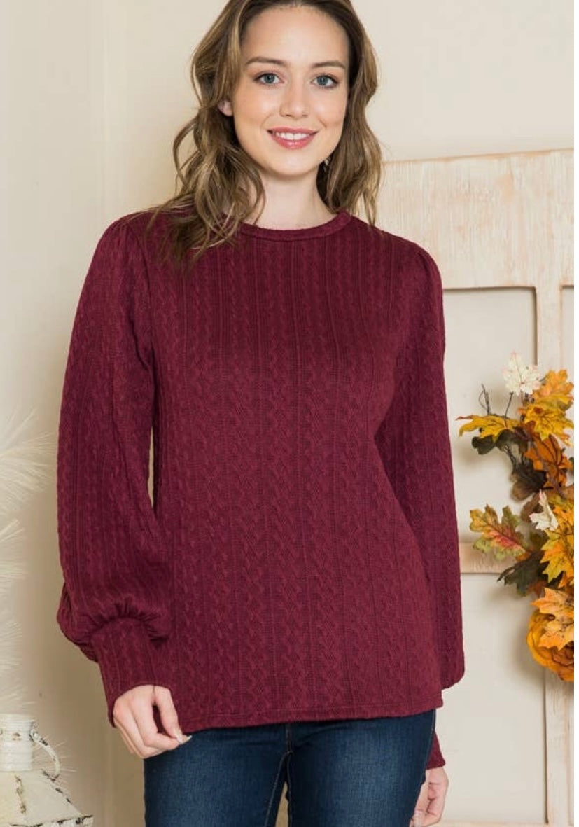 Burgundy Cable Knit Sweater