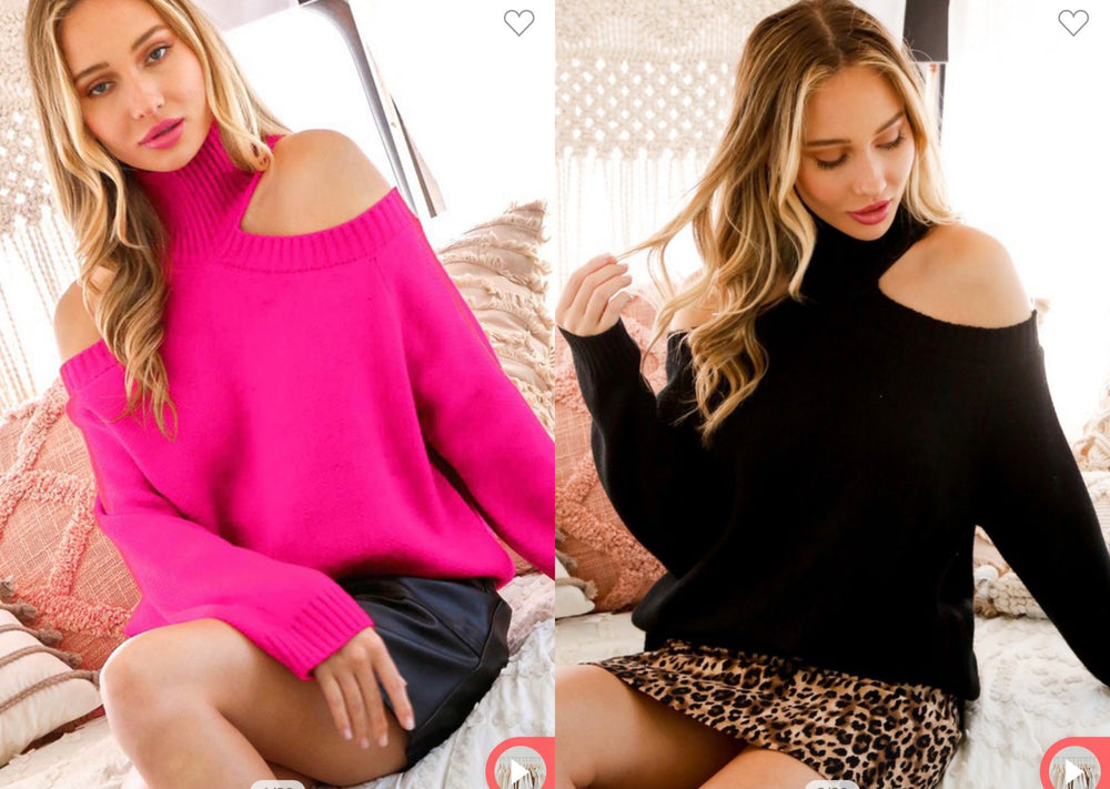 Mock Neck Cold Shoulder Sweater