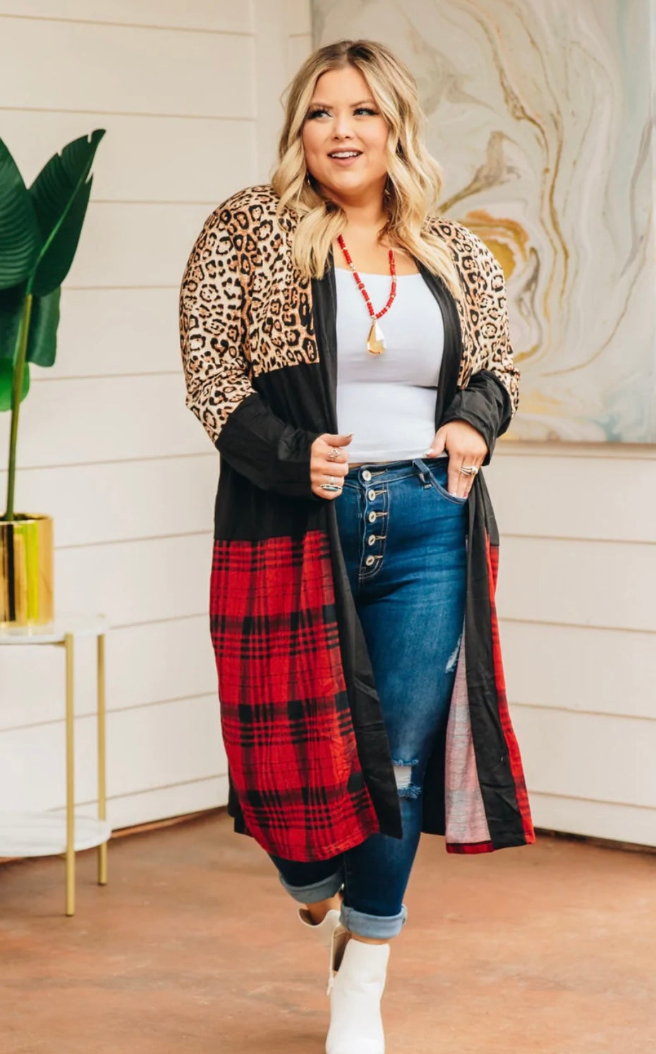 Mix Print Plaid Cardigan