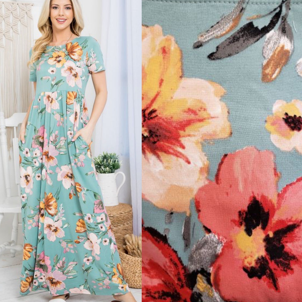 Sage Floral Printed Maxi Dress