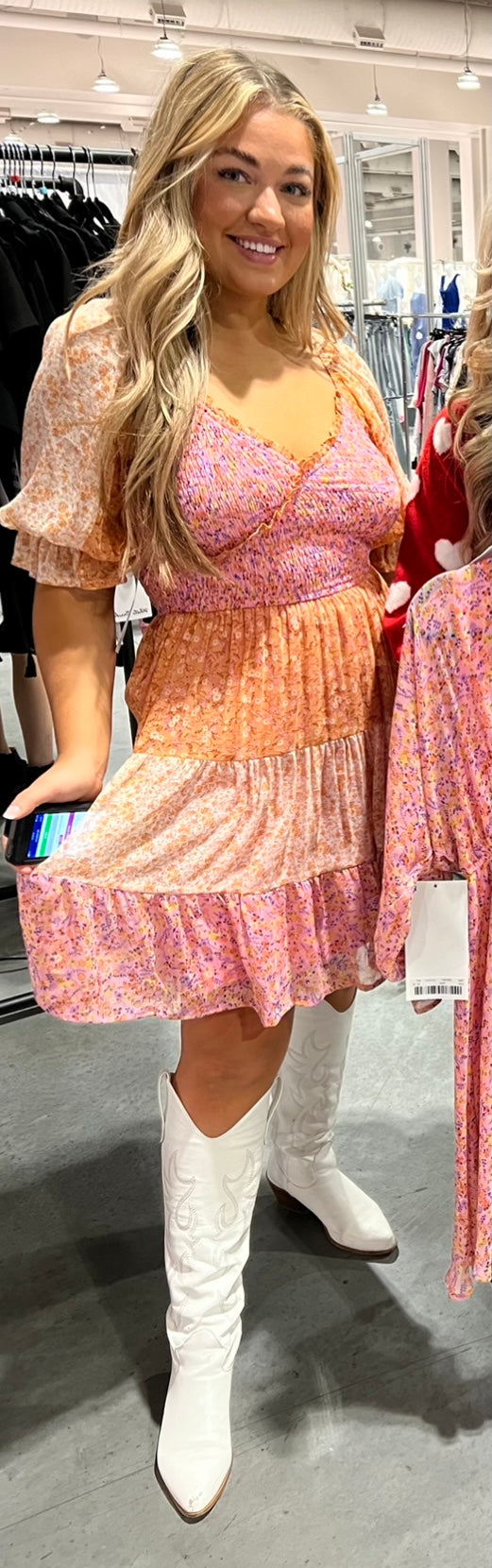 Smock Floral Dress with Lining
