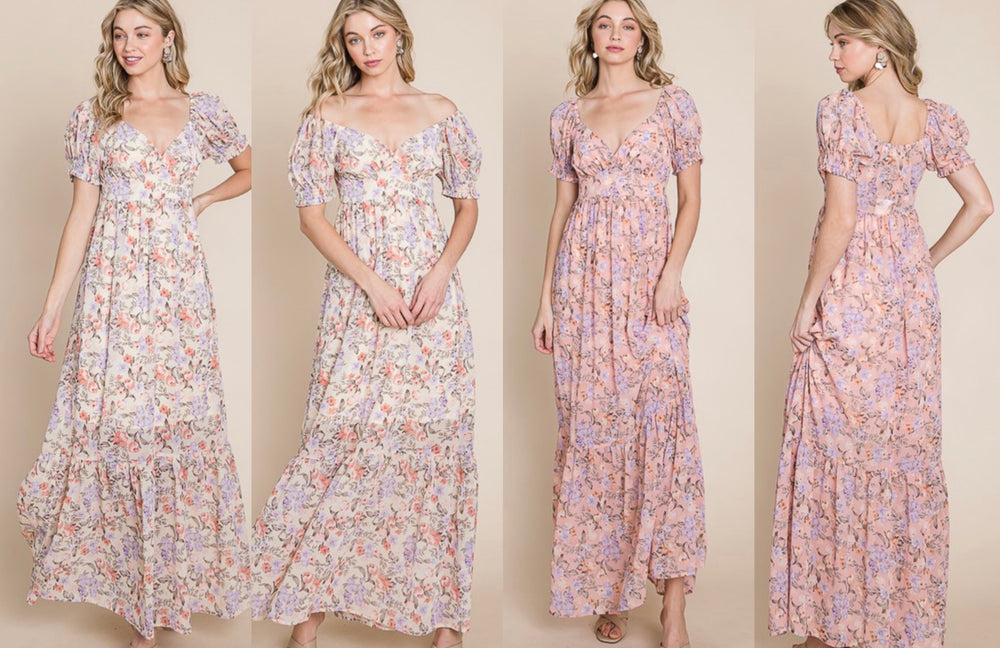 Floral Print Puff Sleeve Maxi Dress