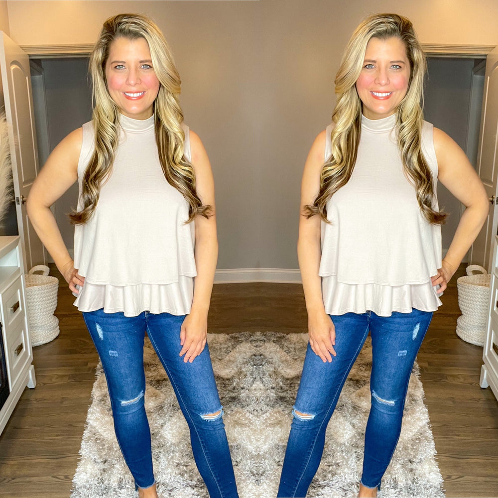 Mocked Neck Ruffle Top