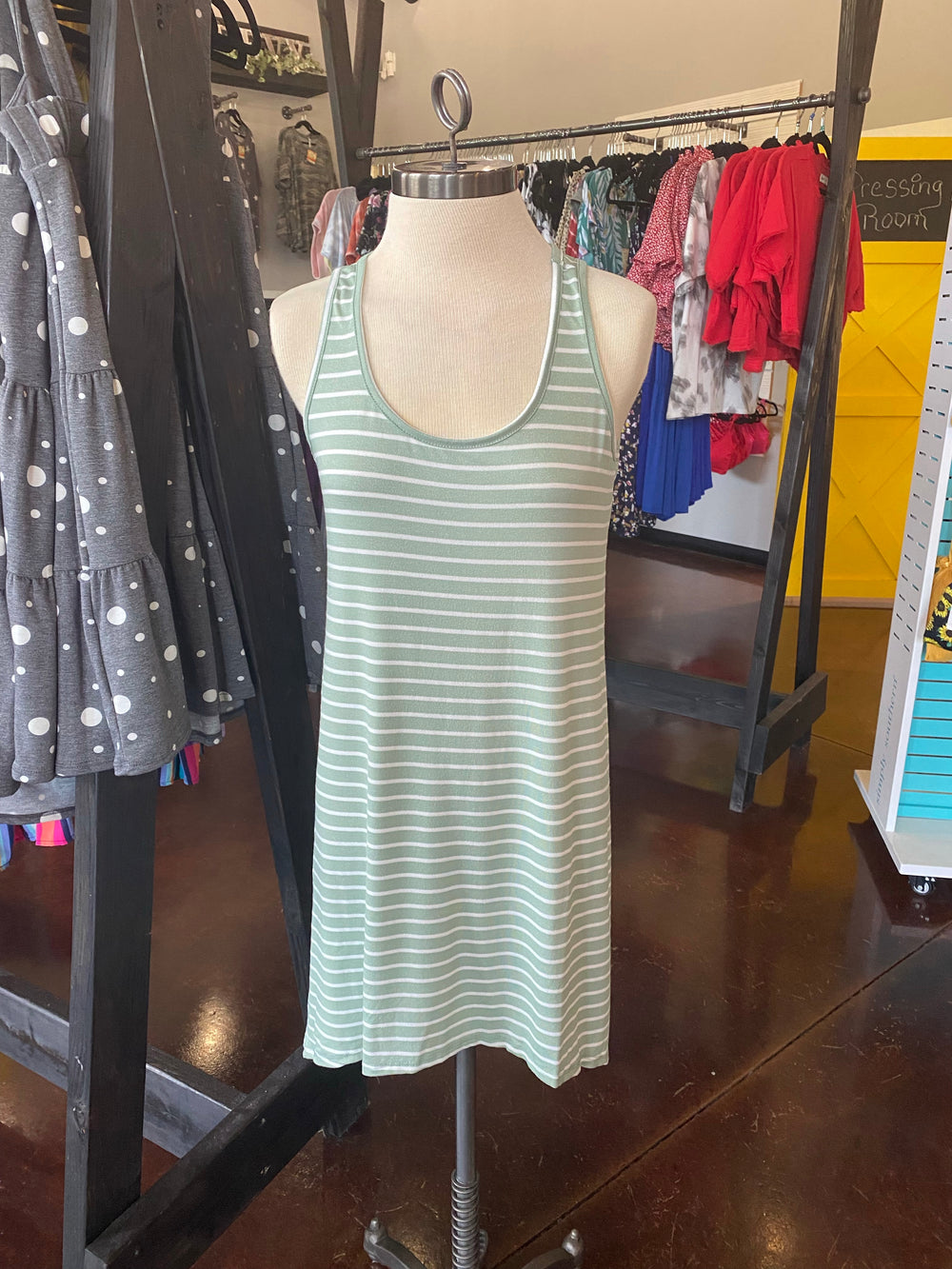 Sage Striped Sleeveless Dress