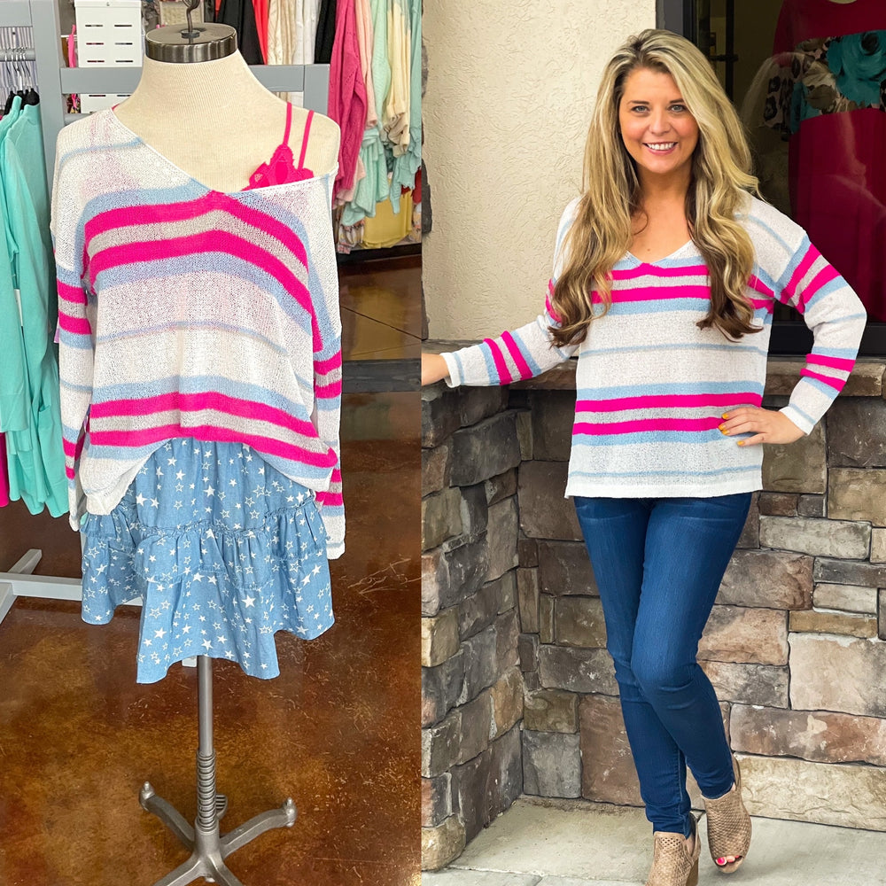 Striped V-Neck Knit Sweater