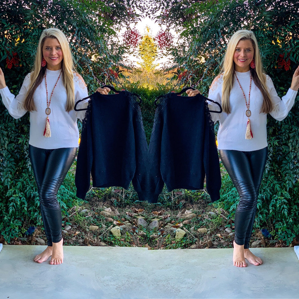 Crochet Lace Cold Shoulder Sweater