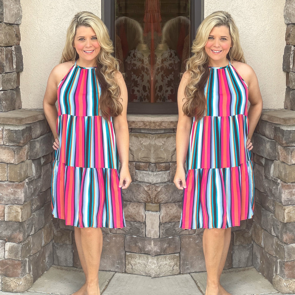 Vertical Striped Halter Dress