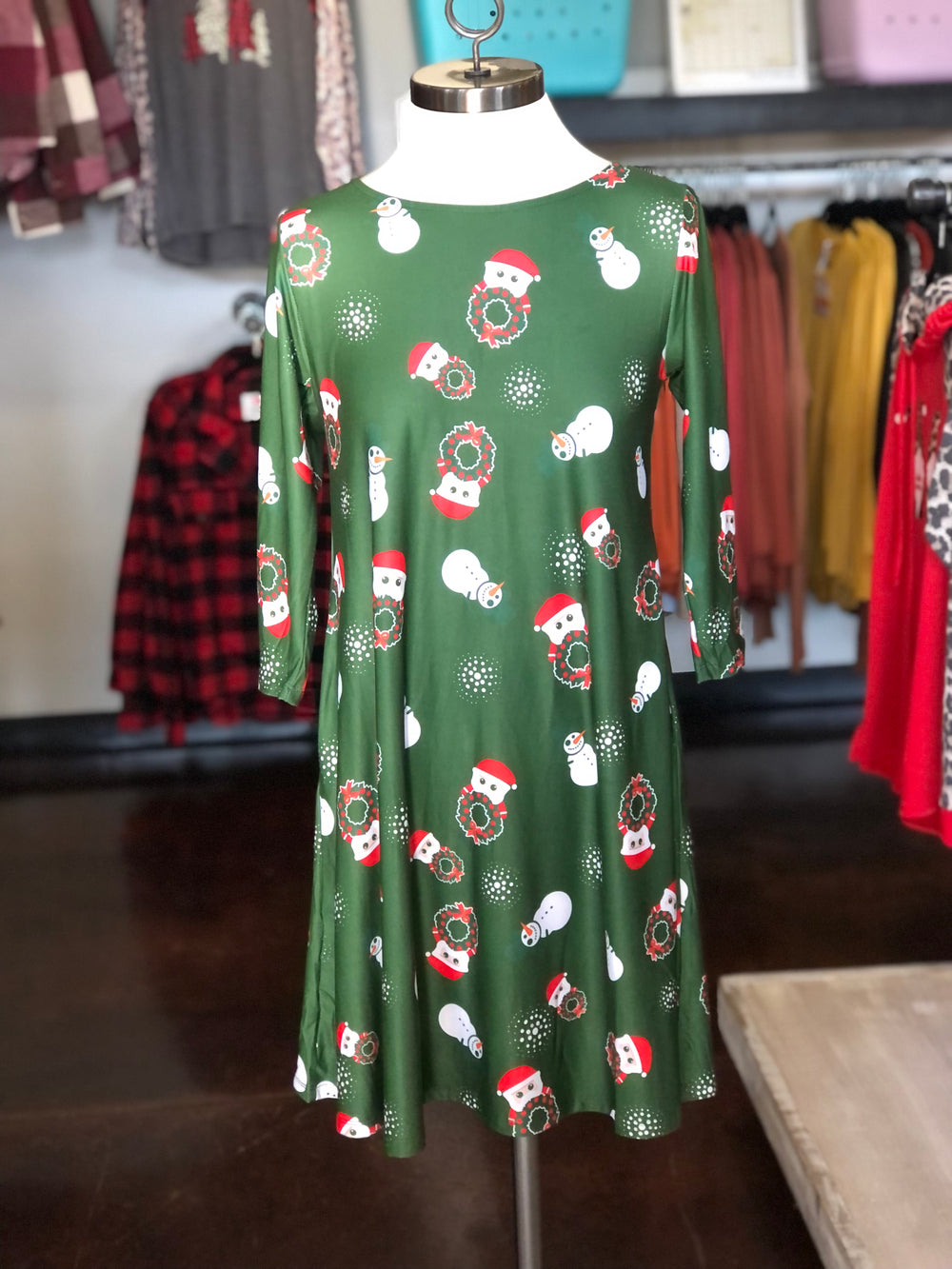 Green Christmas Print Dress